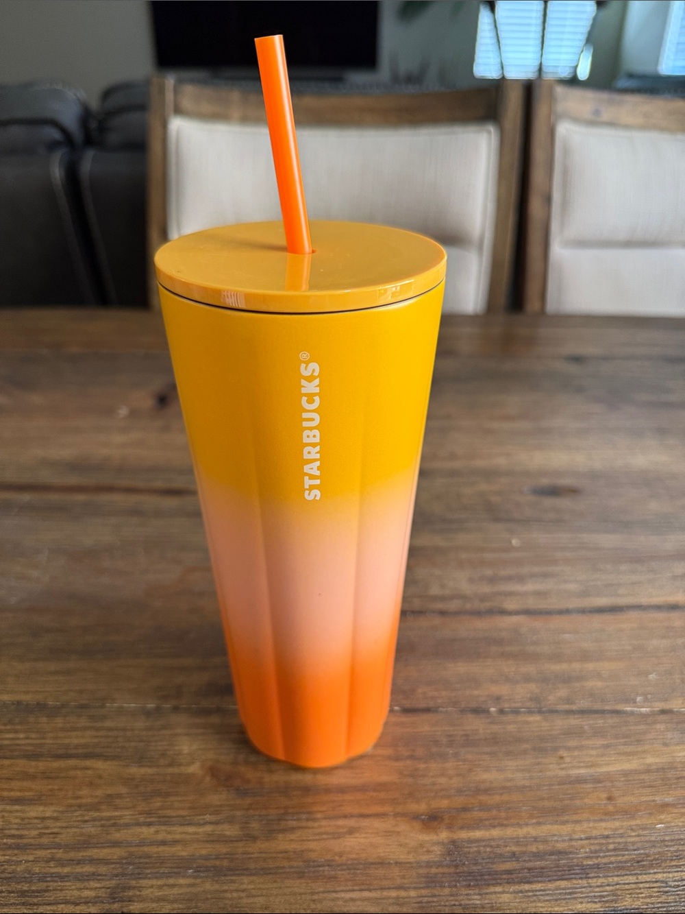 Starbucks Yellow to Orange Gradient Tumbler with Orange Straw